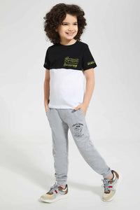 Redtag-Black-Paneled-Print-T-Shirt-Graphic-T-Shirts-Boys-2 to 8 Years