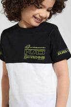 Load image into Gallery viewer, Redtag-Black-Paneled-Print-T-Shirt-Graphic-T-Shirts-Boys-2 to 8 Years
