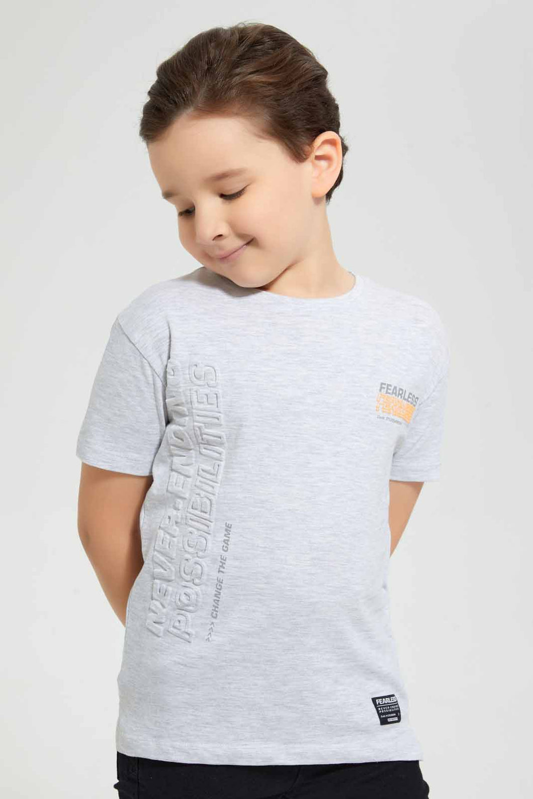 Redtag-Grey-Marl-Side-Embossed-T-Shirt-Graphic-T-Shirts-Boys-2 to 8 Years
