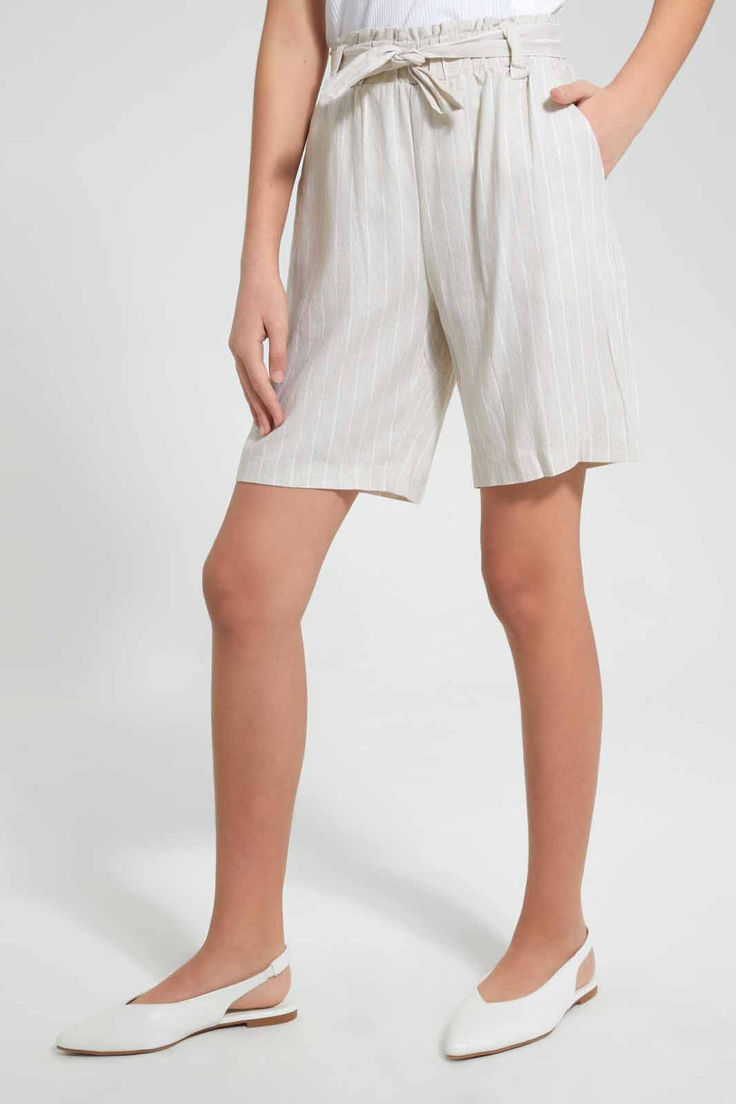 Beige Striped Short