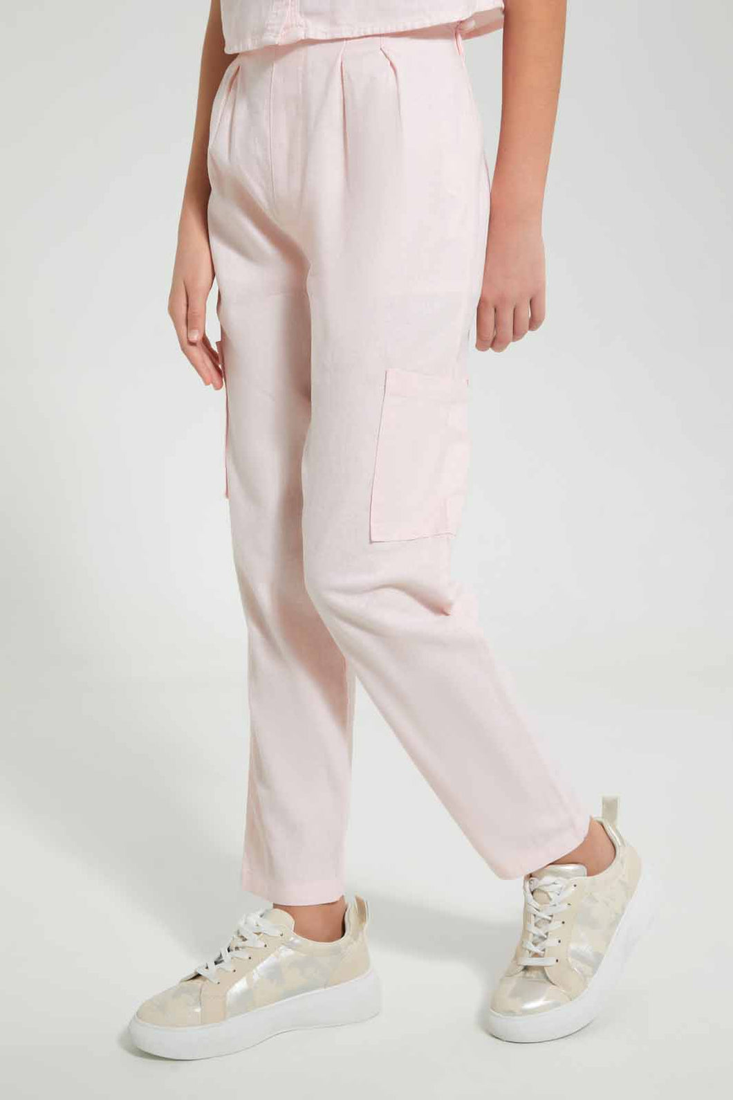 Redtag-Pink-Cargo-Pocket-Linen-Trouser-Cargo-Pants-Senior-Girls-9 to 14 Years