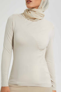 Redtag-White-Top-Ribbed-Long-Sleeves-Without-Placket-Tops-Women's-