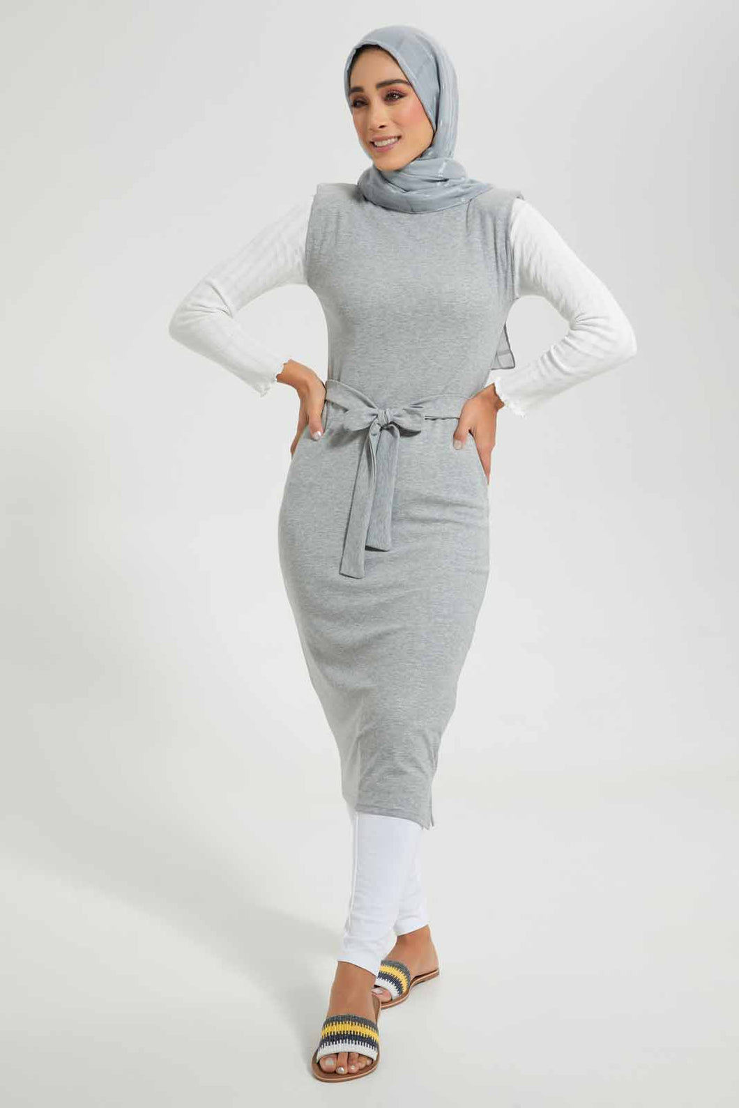 Redtag-Grey-Melange-Dress-Sleeveless-Dresses-Women's-