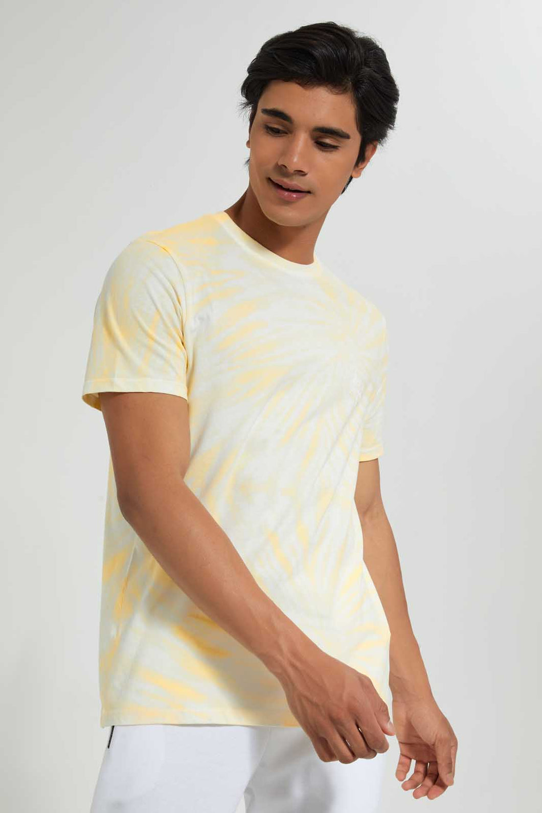 Redtag-Yellow-Tie-&-Die-T-Shirt-All-Over-Prints-Men's-