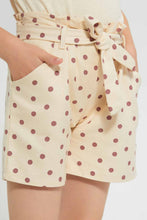 تنزيل الصورة على معرض الصور، Redtag-Beige-Girls--Printed--Short-With-Belt-Casual-Shorts-Girls-2 to 8 Years
