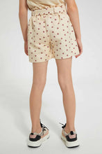 تنزيل الصورة على معرض الصور، Redtag-Beige-Girls--Printed--Short-With-Belt-Casual-Shorts-Girls-2 to 8 Years
