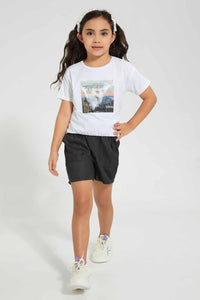 Redtag-Dark-Grey-Girls--Short-Casual-Shorts-Girls-2 to 8 Years