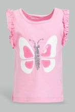 Load image into Gallery viewer, Redtag-Pink-Artwork-Frill-Sleeve-T-Shirt-Category:T-Shirts,-Colour:Pink,-Deals:4-For-90,-Filter:Infant-Girls-(3-to-24-Mths),-ING-T-Shirts,-New-In,-New-In-ING-APL,-S22C,-Section:Kidswear-Infant-Girls-
