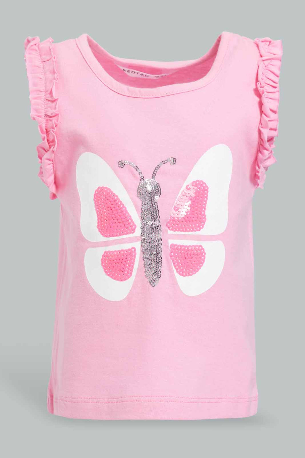 Redtag-Pink-Artwork-Frill-Sleeve-T-Shirt-Category:T-Shirts,-Colour:Pink,-Deals:4-For-90,-Filter:Infant-Girls-(3-to-24-Mths),-ING-T-Shirts,-New-In,-New-In-ING-APL,-S22C,-Section:Kidswear-Infant-Girls-