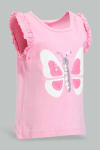 Redtag-Pink-Artwork-Frill-Sleeve-T-Shirt-Category:T-Shirts,-Colour:Pink,-Deals:4-For-90,-Filter:Infant-Girls-(3-to-24-Mths),-ING-T-Shirts,-New-In,-New-In-ING-APL,-S22C,-Section:Kidswear-Infant-Girls-