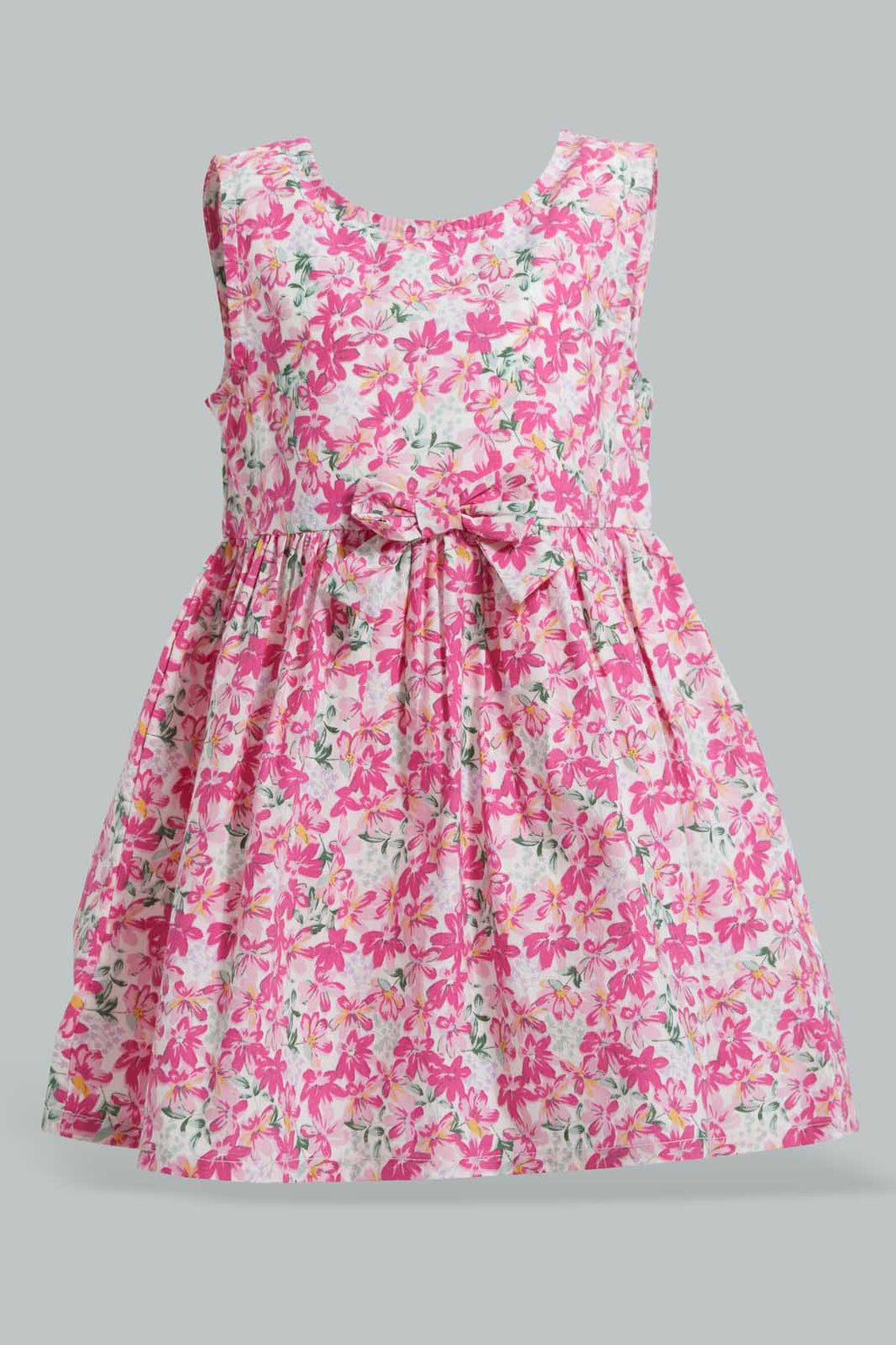 Redtag-White-Floral-Printed-Sleeveless-Dress-Dresses-Infant-Girls-3 to 24 Months