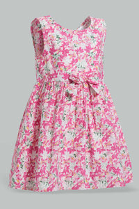 Redtag-White-Floral-Printed-Sleeveless-Dress-Dresses-Infant-Girls-3 to 24 Months
