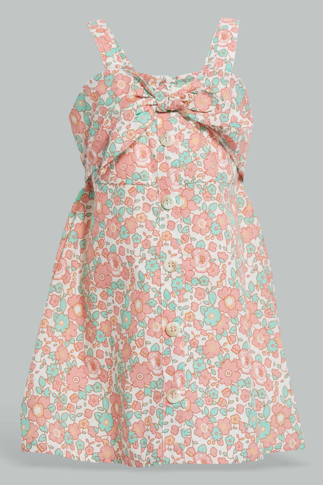 Redtag-Pink-Floral-Printed-Sleeveless-Dress-Dresses-Infant-Girls-3 to 24 Months