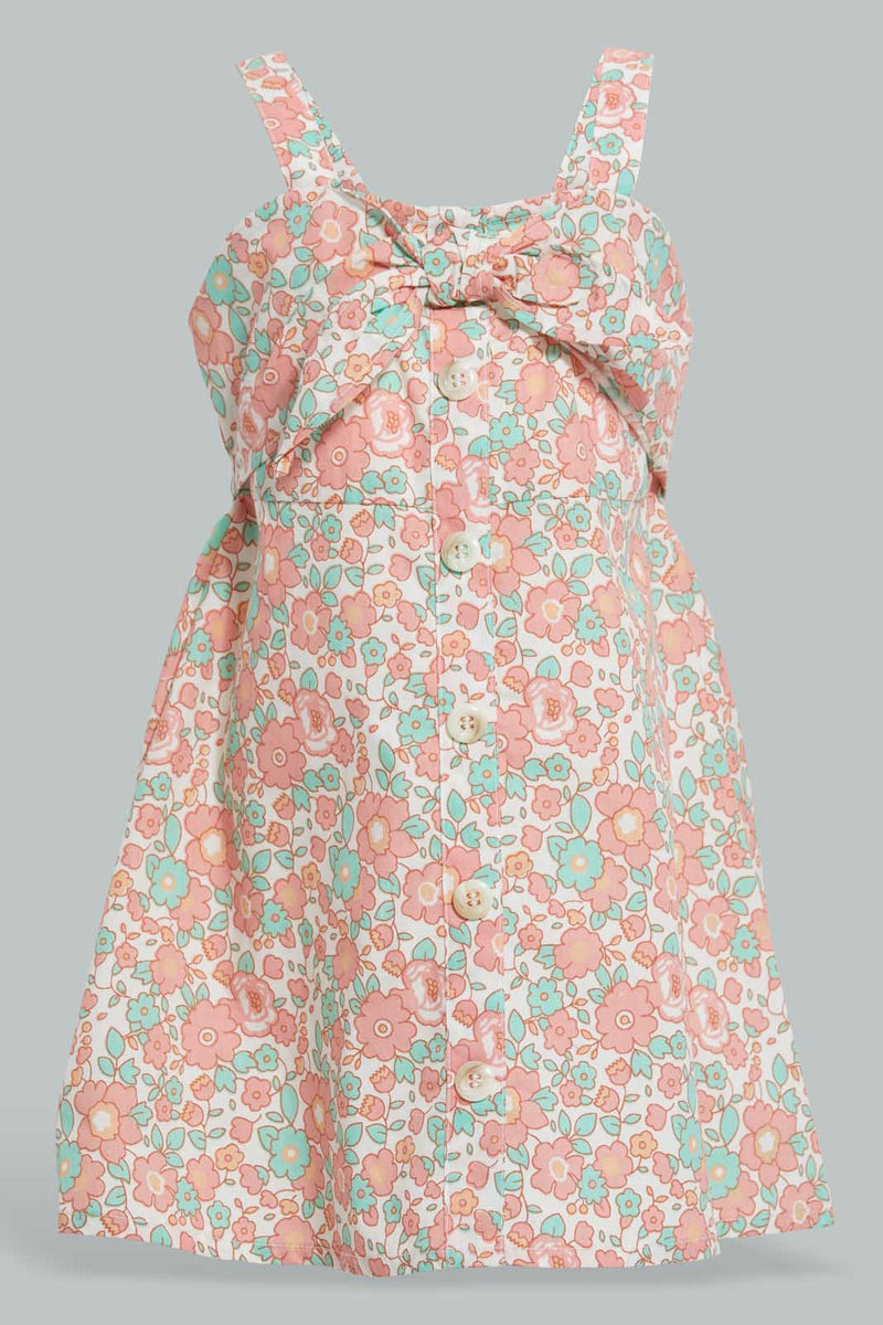 Redtag-Pink-Floral-Printed-Sleeveless-Dress-Dresses-Infant-Girls-3 to 24 Months