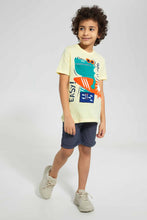 Load image into Gallery viewer, Redtag-Yellow-Crocodile-Flap-Pocket-T-Shirt-Embellished-T-Shirts-Boys-2 to 8 Years
