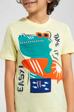 Load image into Gallery viewer, Redtag-Yellow-Crocodile-Flap-Pocket-T-Shirt-Embellished-T-Shirts-Boys-2 to 8 Years
