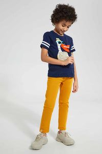 Redtag-Navy-Pelican-Flap-Pocket-T-Shirt-Embellished-T-Shirts-Boys-2 to 8 Years