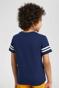 Redtag-Navy-Pelican-Flap-Pocket-T-Shirt-Embellished-T-Shirts-Boys-2 to 8 Years