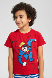 Redtag-Red-Superman-T-Shirt-And-Short-Pyjama-Set-Pyjama-Sets-Boys-2 to 8 Years