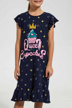 Load image into Gallery viewer, Redtag-Navy-Nightshirt-With-Placement-Print-&amp;-Aop-Nightshirts-Girls-2 to 8 Years
