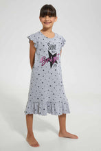 Load image into Gallery viewer, Redtag-Grey-Melange-Nightshirt-With-Placement-Print-&amp;-Aop-Nightshirts-Girls-2 to 8 Years
