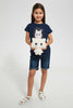 Redtag-Navy-Girls-Printed-T-Shirt-Graphic-T-Shirts-Girls-2 to 8 Years
