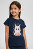Redtag-Navy-Girls-Printed-T-Shirt-Graphic-T-Shirts-Girls-2 to 8 Years