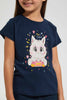 Redtag-Navy-Girls-Printed-T-Shirt-Graphic-T-Shirts-Girls-2 to 8 Years