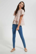 Load image into Gallery viewer, Redtag-Pink-Floral-Ruffled-Hem-Top-Tops-Senior-Girls-9 to 14 Years
