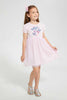 Redtag-Pink-Printed-Mesh-Bottom-Dress-Dresses-Girls-2 to 8 Years