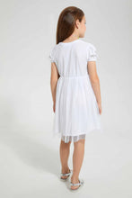 Load image into Gallery viewer, Redtag-White-Printed-Mesh-Bottom-Dress-Dresses-Girls-2 to 8 Years
