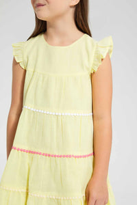 Redtag-Yellow-Tiered-Dress-Dresses-Girls-2 to 8 Years