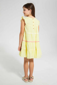 Redtag-Yellow-Tiered-Dress-Dresses-Girls-2 to 8 Years