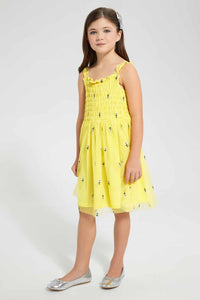 Redtag-Yellow-Embroidered-Dress-Dresses-Girls-2 to 8 Years