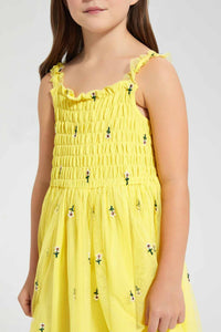 Redtag-Yellow-Embroidered-Dress-Dresses-Girls-2 to 8 Years