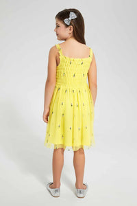 Redtag-Yellow-Embroidered-Dress-Dresses-Girls-2 to 8 Years