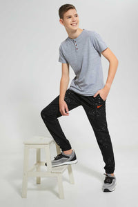 Redtag-Black-Bsr-Splatter-Active-Pant-Joggers-Senior-Boys-9 to 14 Years