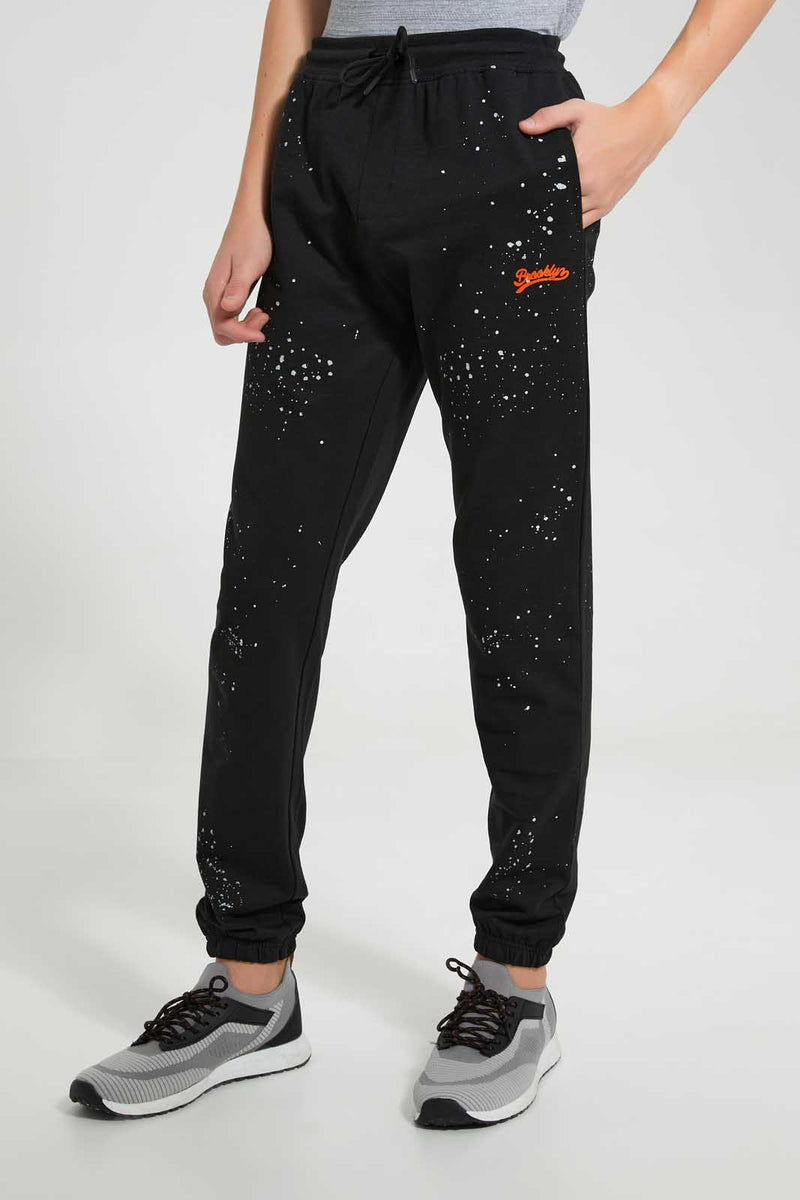 Redtag-Black-Bsr-Splatter-Active-Pant-Joggers-Senior-Boys-9 to 14 Years