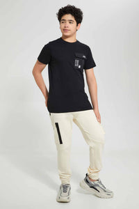 Redtag-Off-White-Bsr-Mesh-Cargo-Active-Pant-Joggers-Senior-Boys-9 to 14 Years