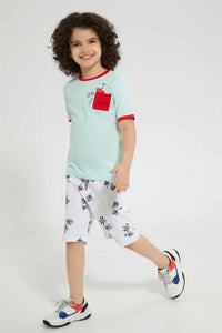 Redtag-White-Palm-Print-Short-Active-Shorts-Boys-2 to 8 Years