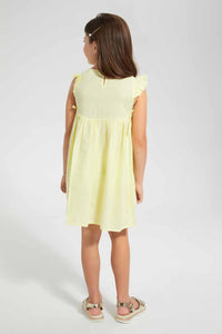 Redtag-Yellow-Dobby-Basic-Dress-Dresses-Girls-2 to 8 Years