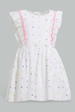 Load image into Gallery viewer, Redtag-White-Printed-Polka-Dot-Dress-With-Frills-Dresses-Infant-Girls-3 to 24 Months
