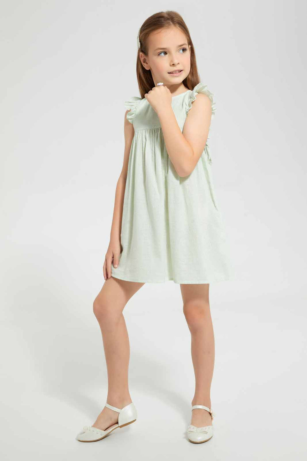 Redtag-Mint-Dobby-Basic-Dress-Dresses-Girls-2 to 8 Years