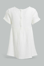 Load image into Gallery viewer, Redtag-White-Casual-Dress-With-Front-Bow-Dresses-Infant-Girls-3 to 24 Months
