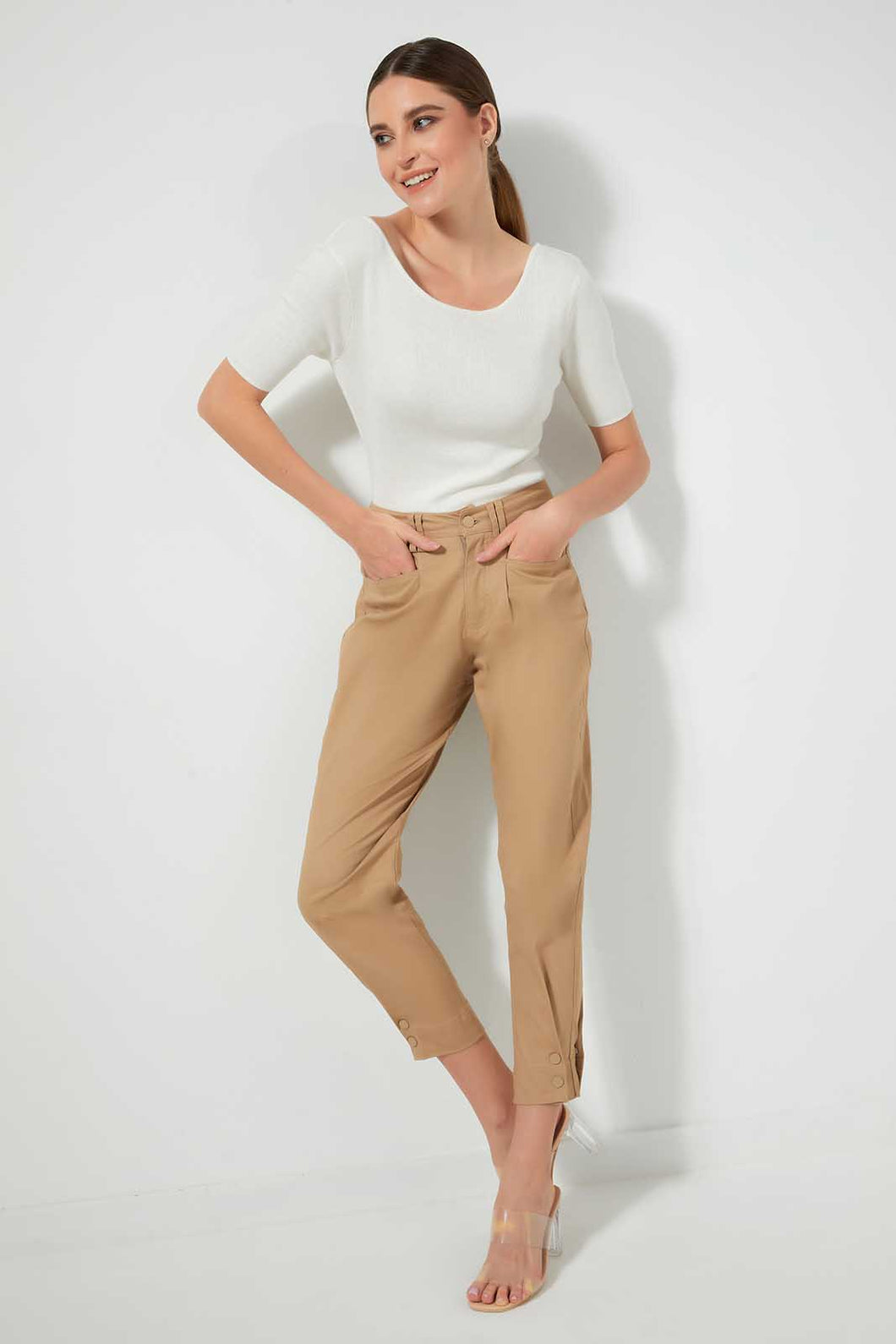 Redtag-Brown-Straight-Fit-Trouser-With-Button-Details-On-Side-Trousers-Women's-