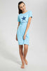 Redtag-Lt-Blue-Ruffled-Sleeve-NightShirt-Nightshirts-Senior-Girls-9 to 14 Years