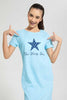 Redtag-Lt-Blue-Ruffled-Sleeve-NightShirt-Nightshirts-Senior-Girls-9 to 14 Years