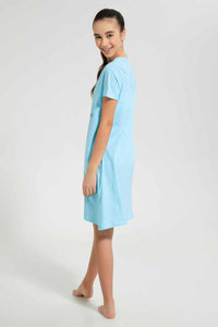 Redtag-Lt-Blue-Ruffled-Sleeve-NightShirt-Nightshirts-Senior-Girls-9 to 14 Years