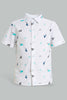 Redtag-White-Dino-Short-Sleeve-Poplin-Shirt-Casual-Shirts-Infant-Boys-3 to 24 Months