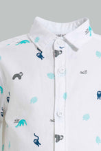 تنزيل الصورة على معرض الصور، Redtag-White-Dino-Short-Sleeve-Poplin-Shirt-Casual-Shirts-Infant-Boys-3 to 24 Months
